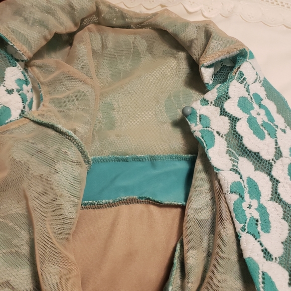 VA Va Voom Teal Mesh & Lace Nude Swmi Sheer Bodycon Dress Size Small - Picture 12 of 13
